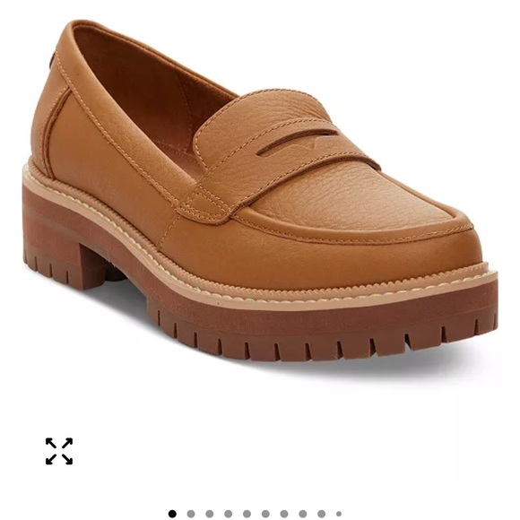 TOMS Women's Cara Lug Sole Tan/Brown Leather Loafers - Picture 12 of 12